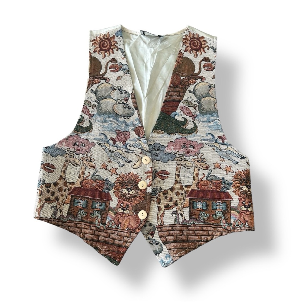 [Facets by Mirrors] Noah’s Ark Tapestry Button Front Vest VTG